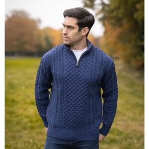 NWT  Original Aran Co Half Zip Mens Merino wool Sweater! Size XXL Blue